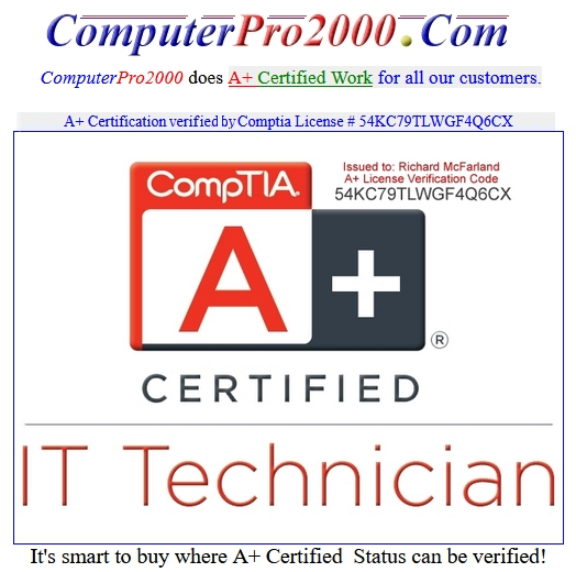 ComputerPro2000 is A+ Certified